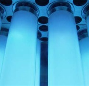 Blue glowing UV curing lamps