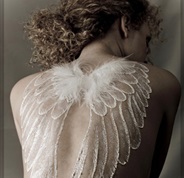 Elegant back with angel wings design.