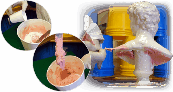 Sculpting process with pink material