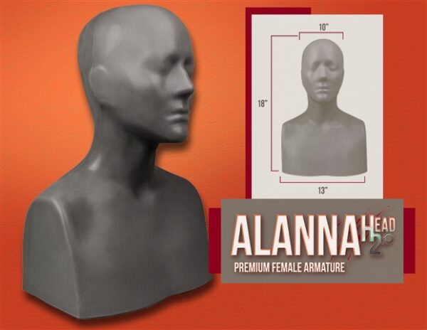 Female mannequin head and measurements.