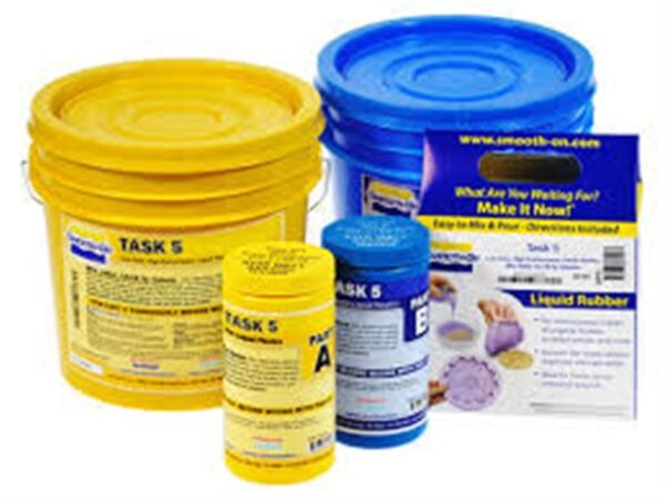 Buckets and containers of liquid rubber