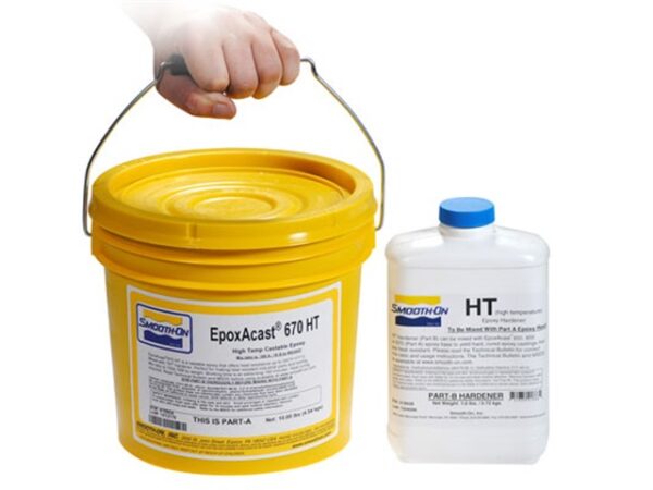 Yellow epoxy bucket and hardener bottle