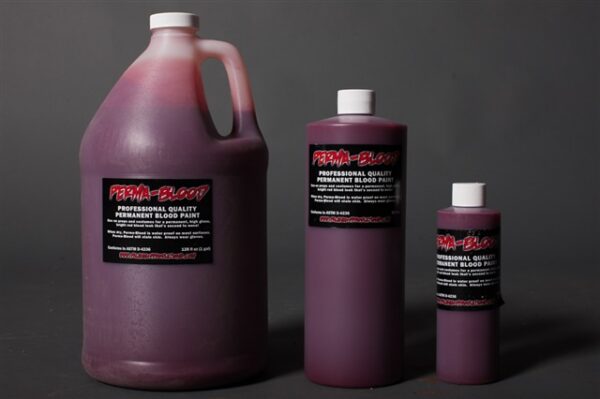Three bottles of permanent blood paint