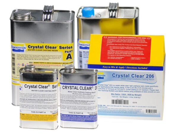 Various containers of clear casting resin