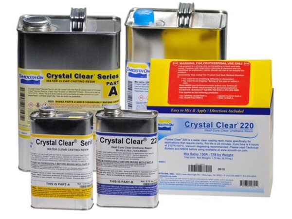 Various Crystal Clear resin products displayed.