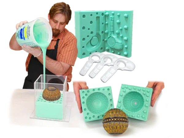 Pouring silicone into a mold